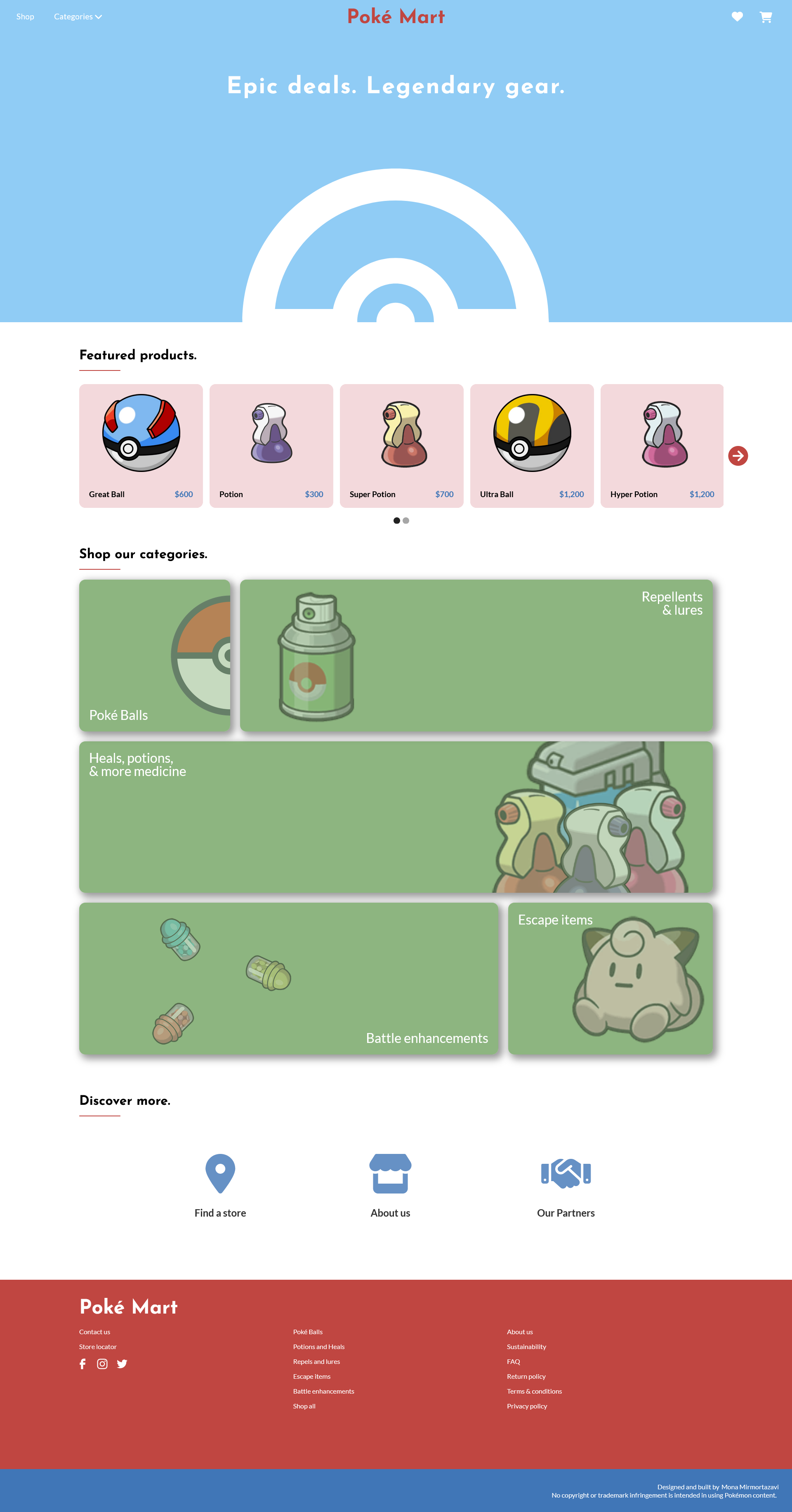 Full landing page of Poké Mart E-commerce store